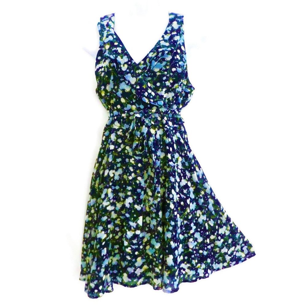 Essue Dress Floral Ruffle A Line Deep V Tie Back Tassel Lined S